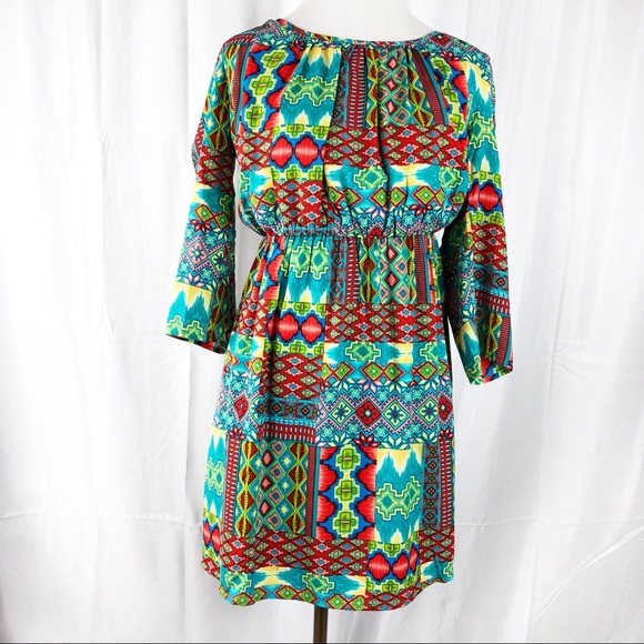 Jade Multi Color Print Dress! - Picture 4 of 6